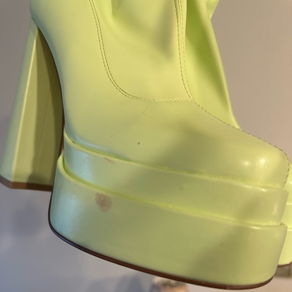 AZALEA WANG — Bold Neon Lime Platform Boots • High Block Heel, Retro 70’s Vibes - Picture 6 of 13